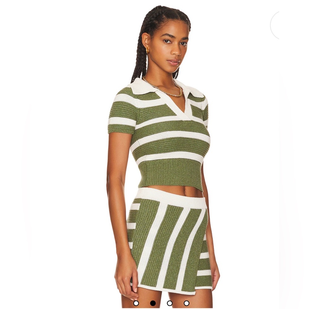 NWT L'Academie Drea Olive and Ivory Striped Knit Set From Revolve